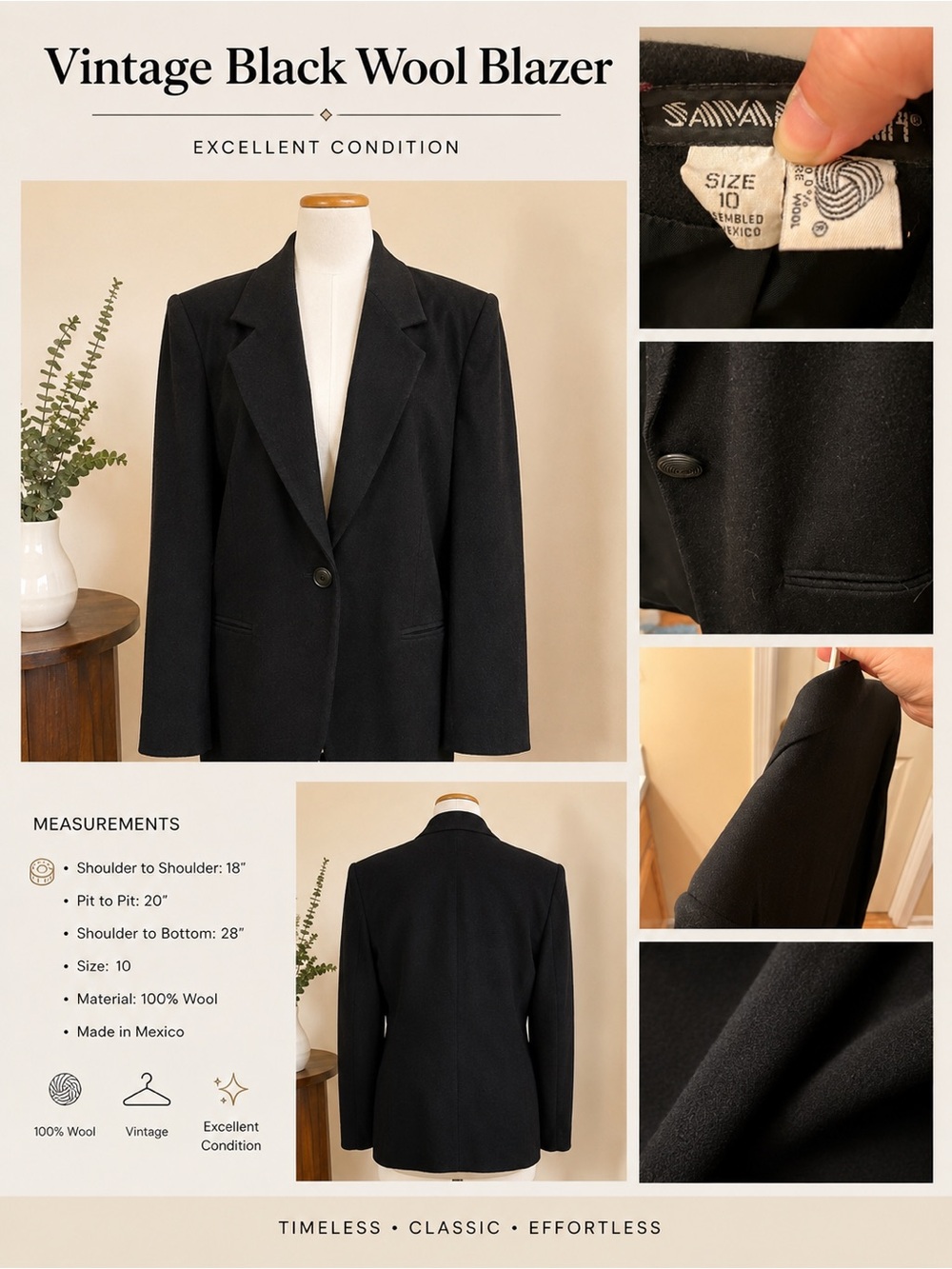 Black Wool Blazer Vintage!
